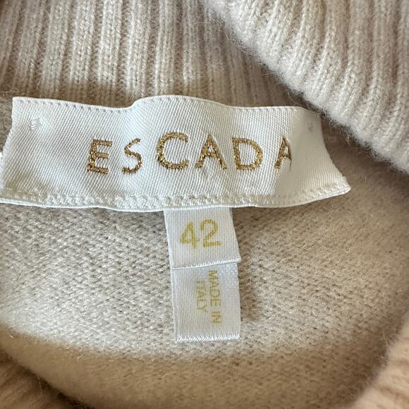 Vintage Escada Sweater Turtleneck Beige Wool Cashmere Pullover Women's 42 Medium - Picture 4 of 9